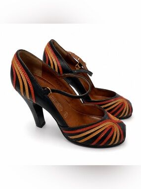 Sweeties Made Spain Leather Mary Jane Peep Toe Pumps Art Deco Heels 5.5B